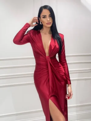 Cherry Red Μάξι Φόρεμα με V