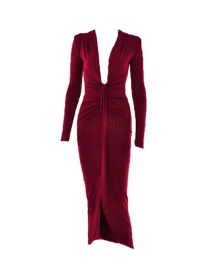 Cherry Red Μάξι Φόρεμα με V