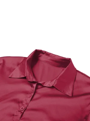 Σετ Σατέν Παντελόνι Πουκάμισο Cherry Red - Πουκαμίσα (Λεπτομέρεια)