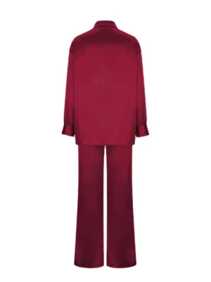 Σετ Σατέν Παντελόνι Πουκάμισο Cherry Red - Πίσω