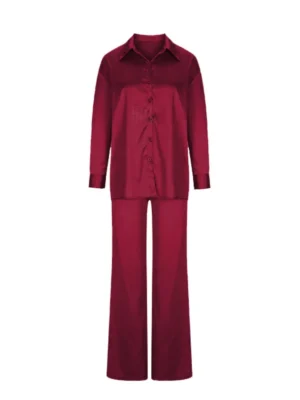Σετ Σατέν Παντελόνι Πουκάμισο Cherry Red