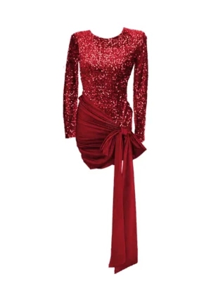 Μίνι Βελούδινο Φόρεμα με Παγιέτες Cherry Red